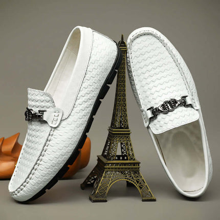 Sartoro Leather Loafers - elegant men's slip-on shoes with metal buckle, crafted in premium leather, perfect for formal style elegance.