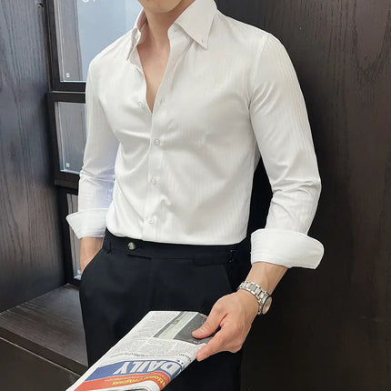 Savile Dress Shirt with a stylish tailored fit, perfect for men's casual shirts; breathable and versatile for work and social occasions.