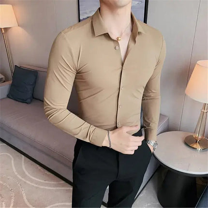 Stratford Dress Shirt showcasing slim fit, breathable fabric, and modern style for men's casual outings, work, and social events.