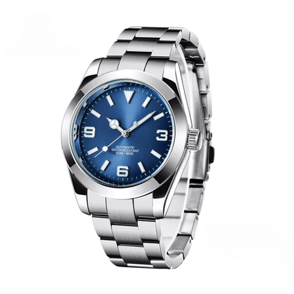Valenti Automatic – Classic Edition men's watch with a blue dial and silver stainless steel band.