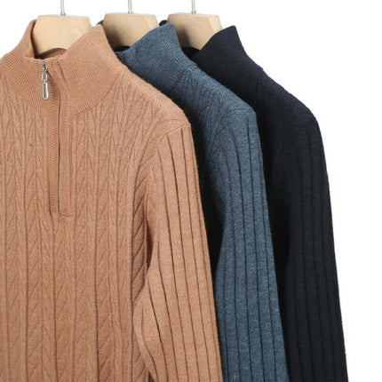 Valerio Quarter-Zip Sweater in soft wool-blend, featuring ribbed knit and mock neck for warmth and winter style. Perfect men's winter knitwear.