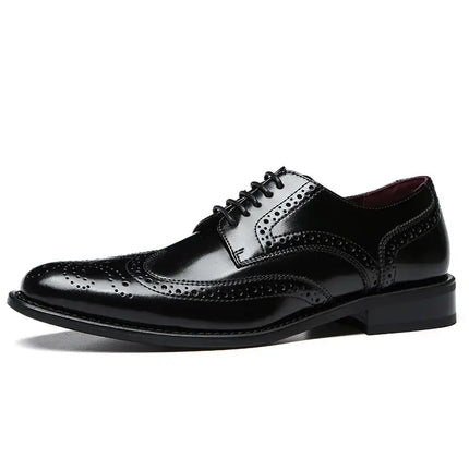 Vicenza Dress Shoes - Genuine leather brogues with wingtip detailing and glossy finish.